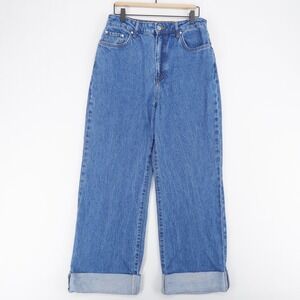 Pilcro Jeans Womens 31 Blue Wide Leg High Rise Stretch Cuffed Hem Lyocell Blend